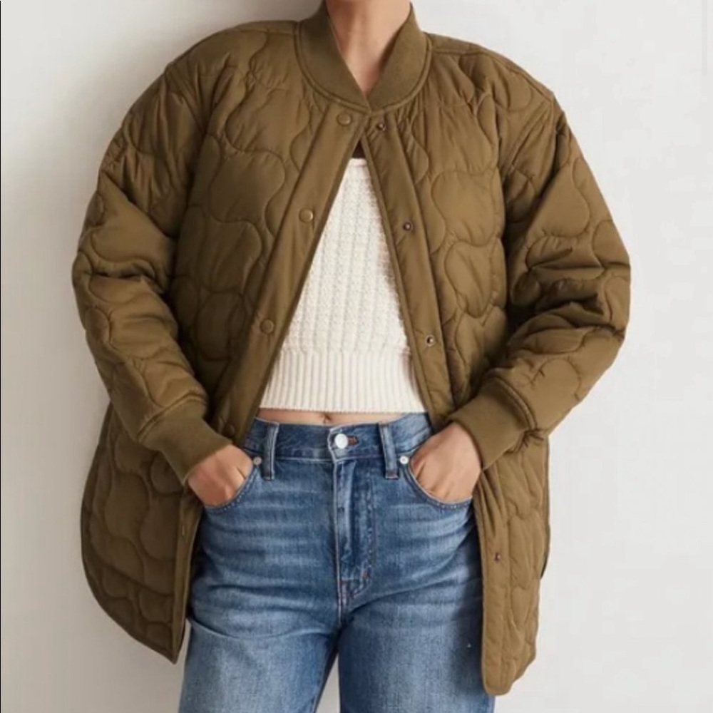 NWT Madewell Green Oversized Quilted Bomber